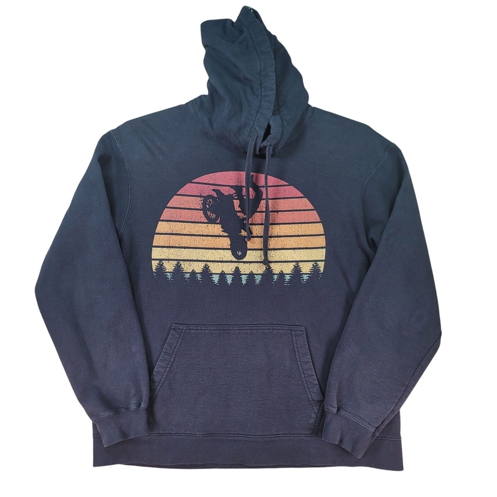 Dirt Bike Motocross Retro Sunset Hoodie Men L Black Port & Company Pullover